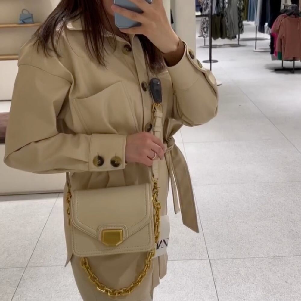 ZARA Cream Crossbody Bag with Gold Chain Detail Gently Used Quiet Luxury